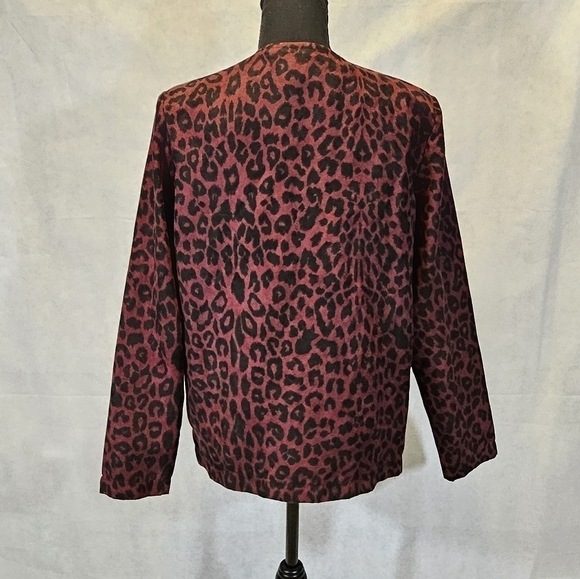 Cathy by Cathy Daniels Wine Color Leopard Print 100% Polyester Suede Jacket Sz 8 - Picture 4 of 7